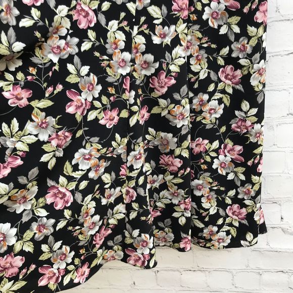 Vintage 1990's Black Floral Maxi Dress Lace Collar - Picture 6 of 8